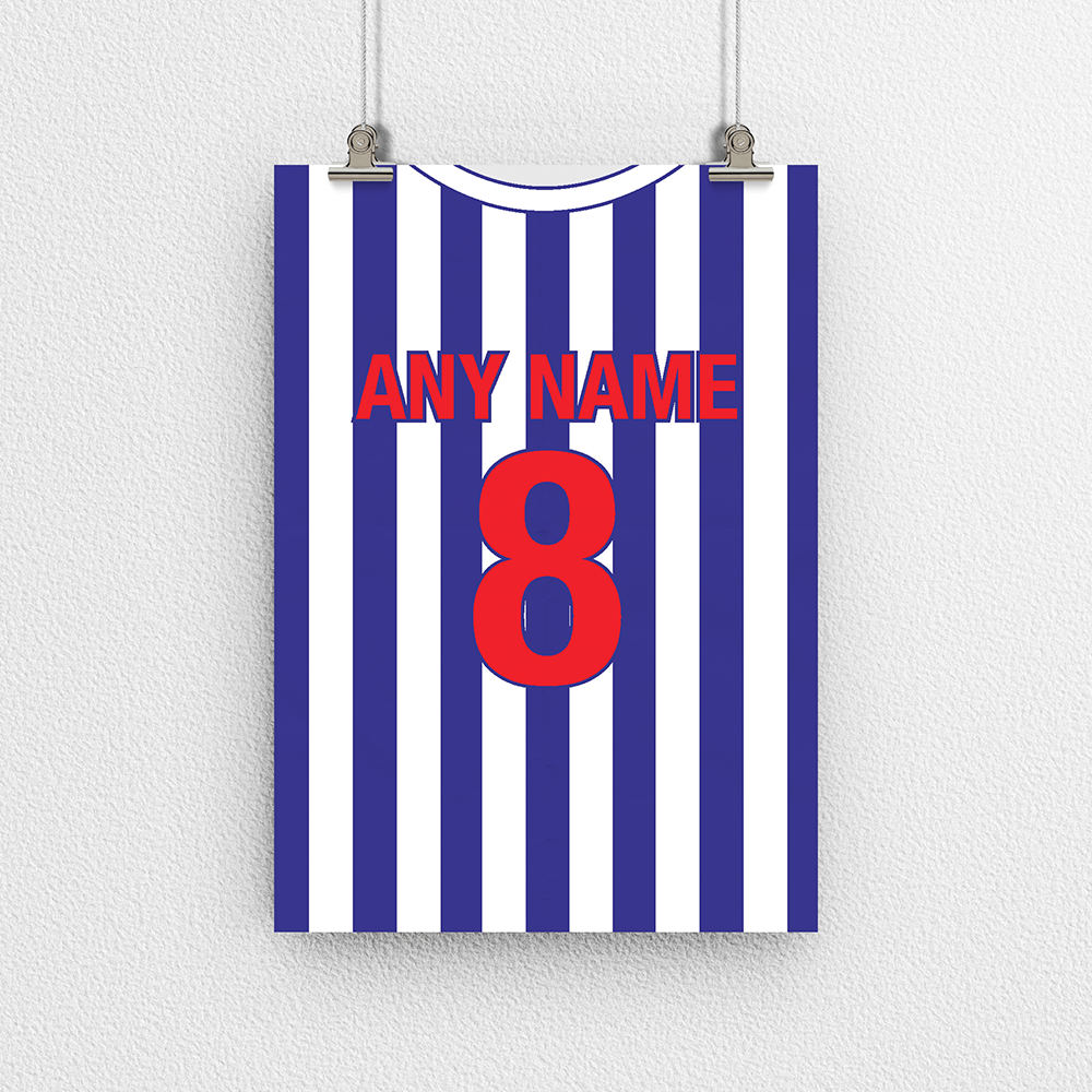 West Bromwich Albion Retro Home Kit Shirt Inspired Colours for Personalised Football Poster Print.