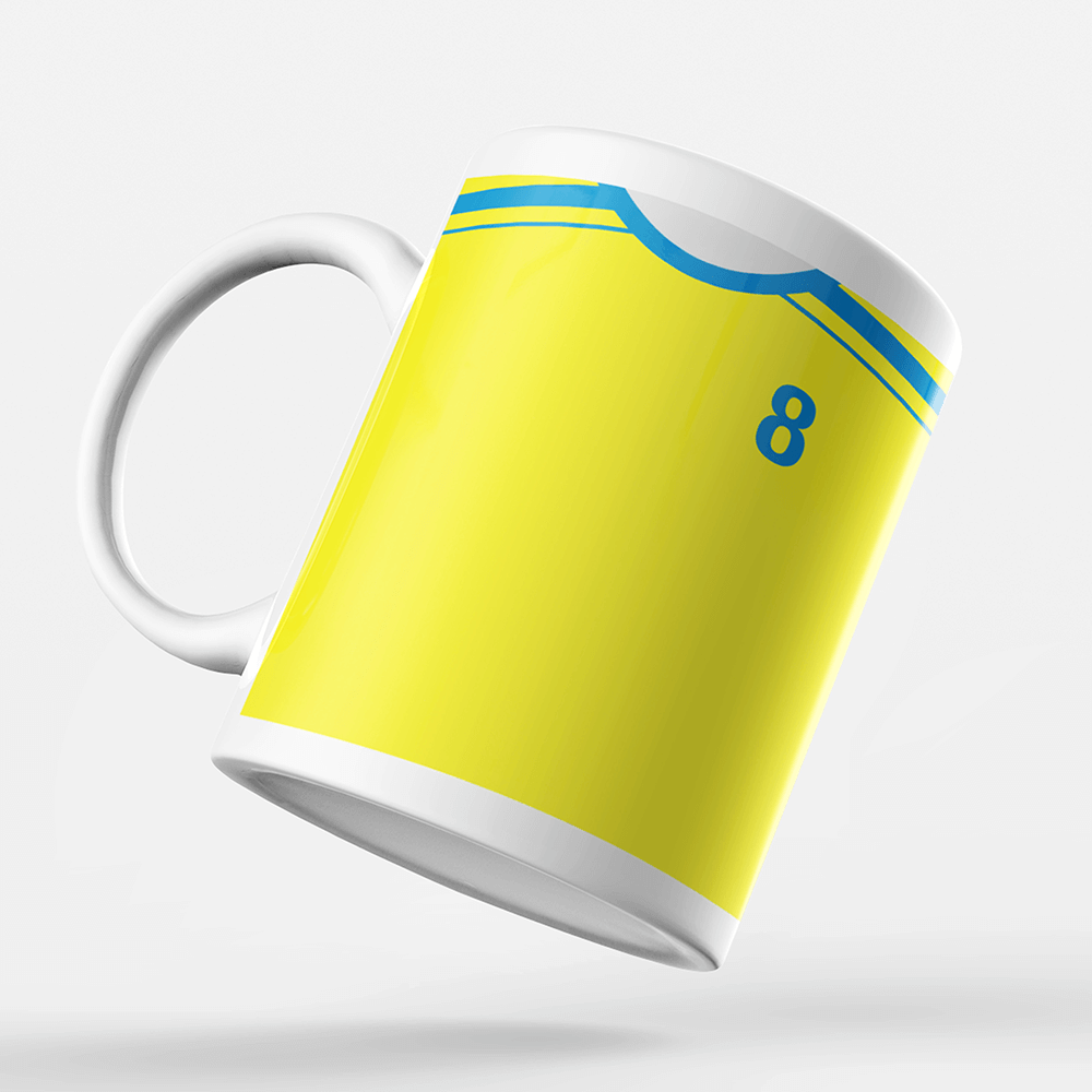 Villarreal Retro Style Home Kit Shirt Inspired Colours for Personalised Football Mug with optional Coaster. Perfect item for the Yellow Submarine.