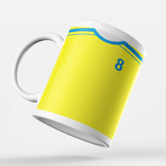 Villarreal Retro Style Home Kit Shirt Inspired Colours for Personalised Football Mug with optional Coaster. Perfect item for the Yellow Submarine.