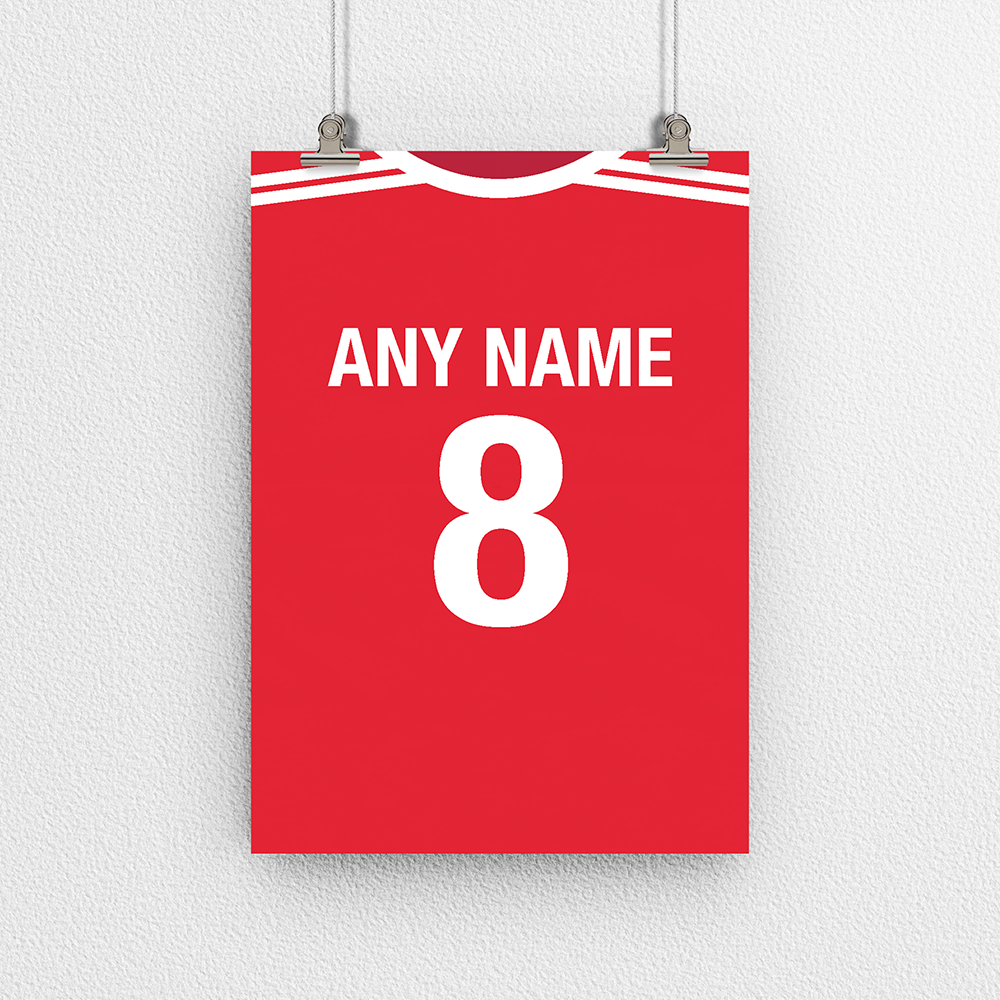 Manchester United Retro Home Kit Shirt Inspired Colours for Personalised Football Poster Print.