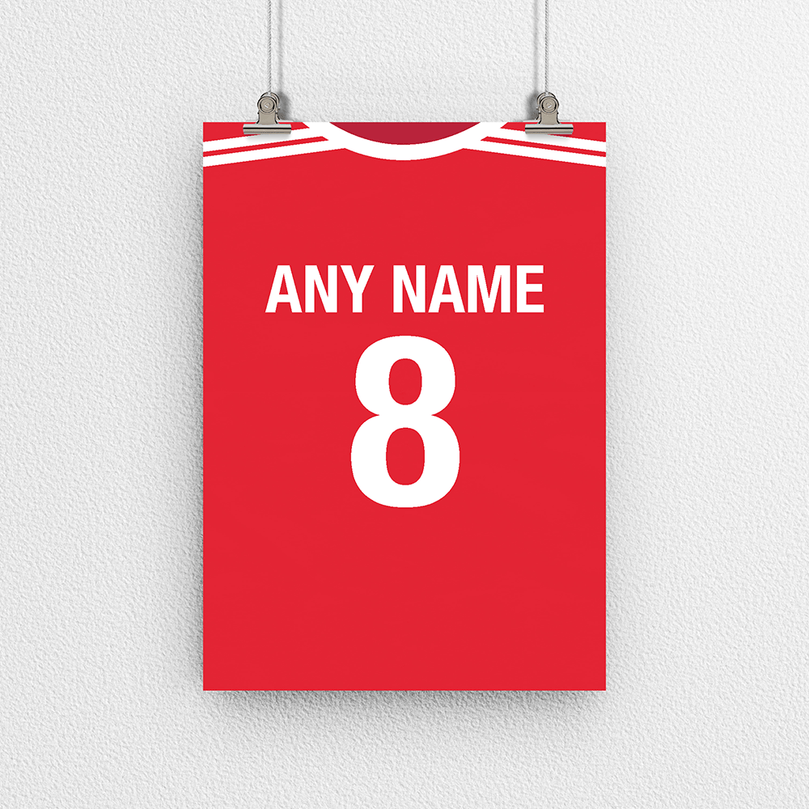 Manchester United Retro Home Kit Shirt Inspired Colours for Personalised Football Poster Print.