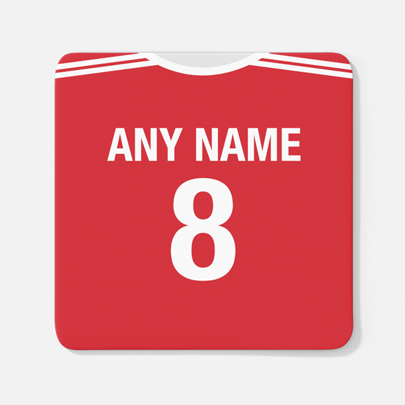 Bayern Munich Retro Style Home Kit Shirt Inspired Colours for Personalised Football Coaster with optional Mug.