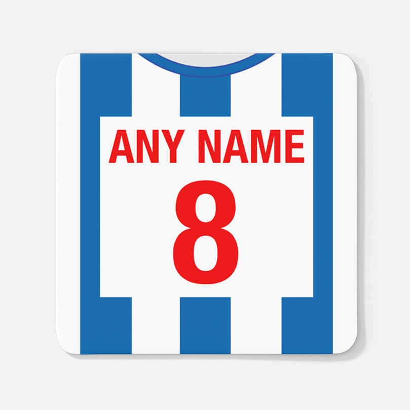 Brighton & Hove Albion Retro Style Home Kit Shirt Inspired Colours for Personalised Football Mug with optional Coaster.