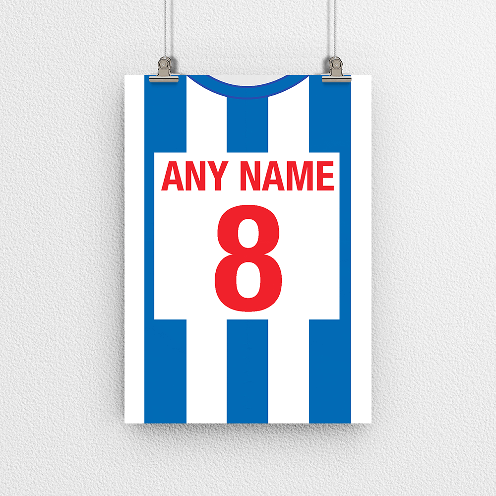 Brighton & Hove Albion Retro Home Kit Shirt Inspired Colours for Personalised Football Poster Print.