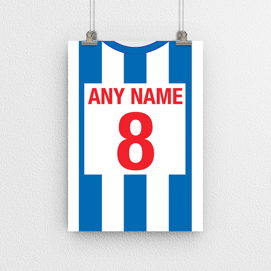 Brighton & Hove Albion Retro Home Kit Shirt Inspired Colours for Personalised Football Poster Print.