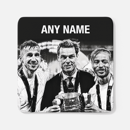 Fulham 2019/2020 Promoted Champions Inspired Colours for Personalised Football Coaster with optional Mug. Perfect item for The Cottagers fan.