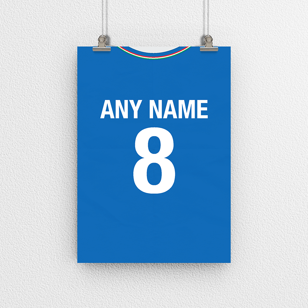 Italy Retro Home Kit Shirt Inspired Colours for Personalised Football Poster Print. Perfect item for a Azzurri fan.