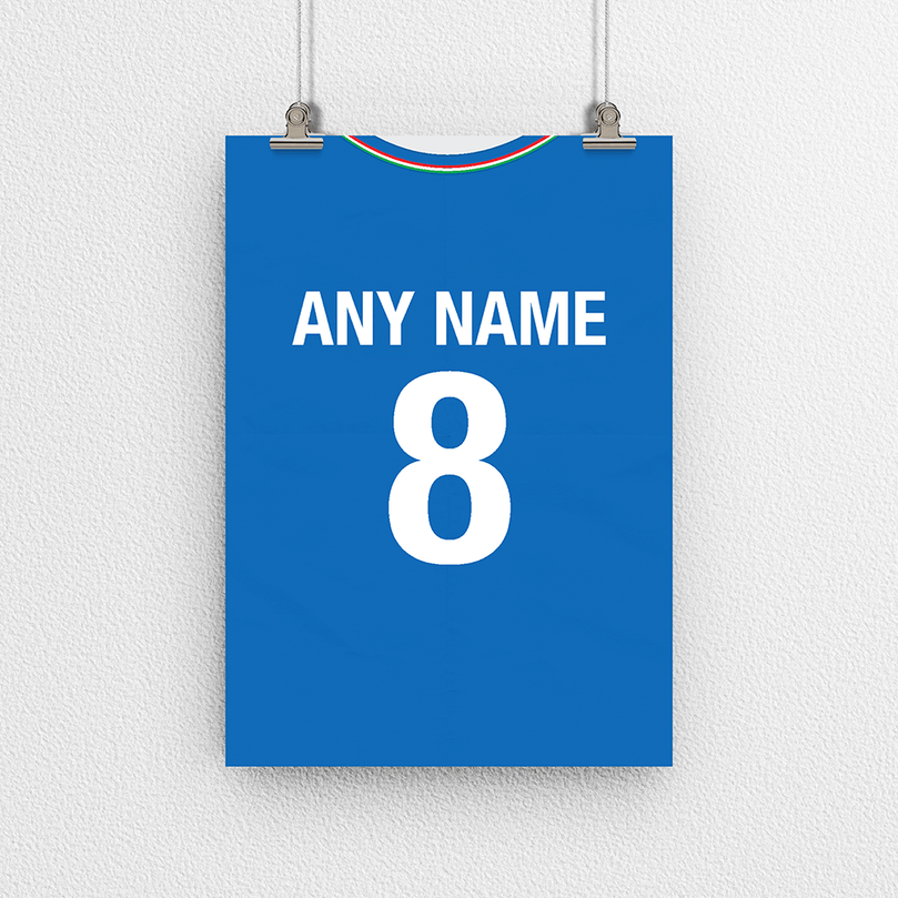 Italy Retro Home Kit Shirt Inspired Colours for Personalised Football Poster Print. Perfect item for a Azzurri fan.