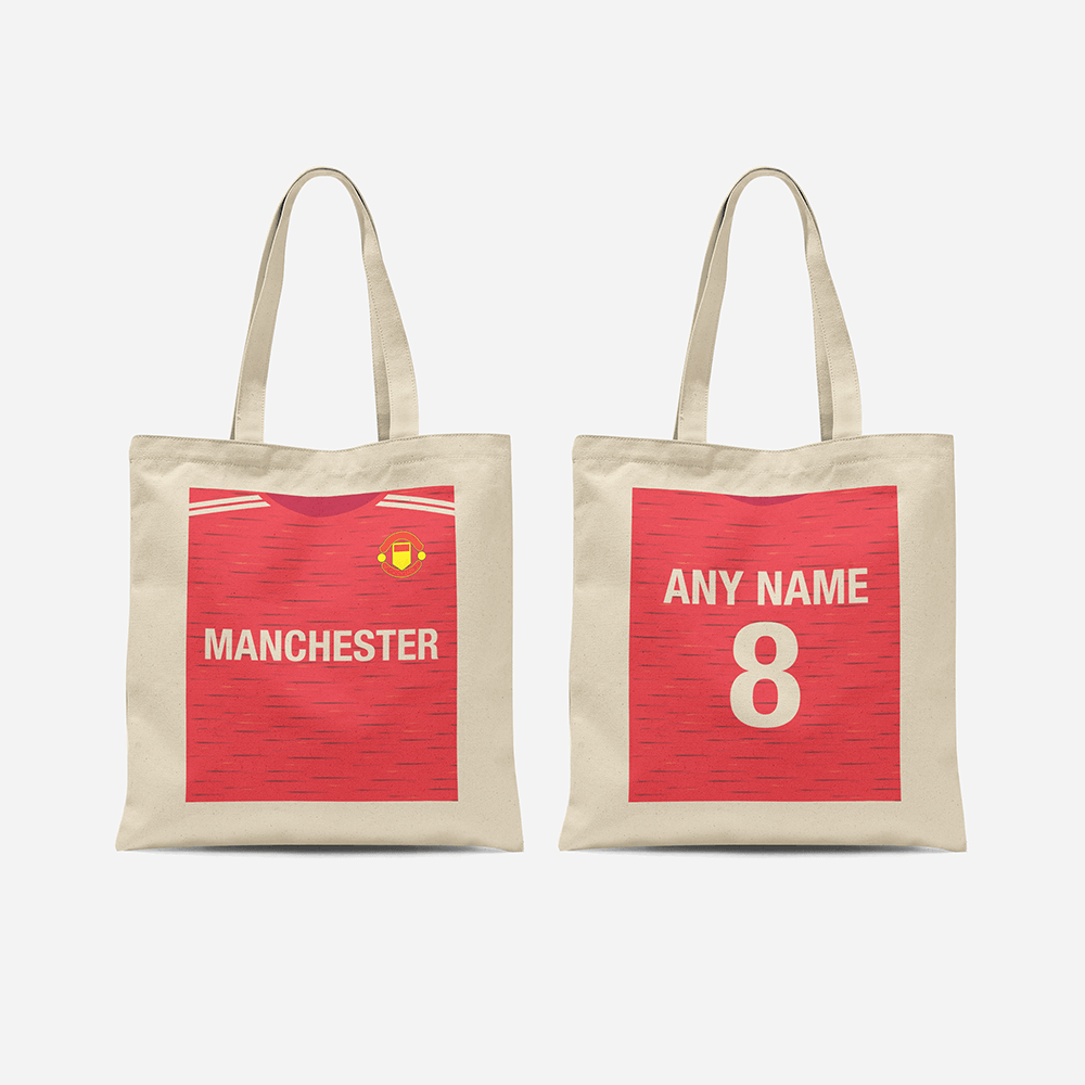 Manchester United 2020/2021 Inspired Home Kit Colours 'Personalised' Football Tote Bag.