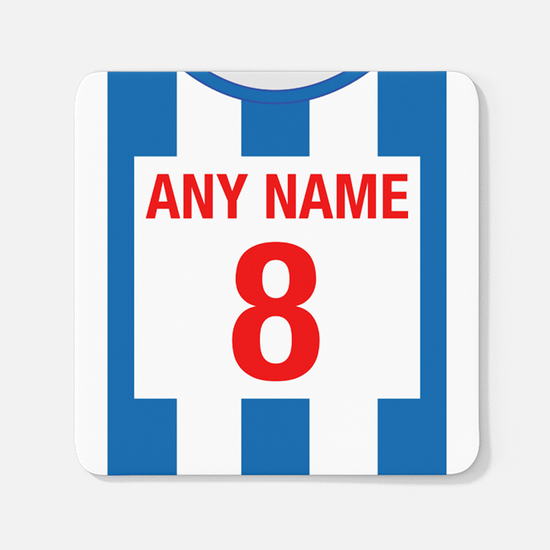 Brighton & Hove Albion Retro Style Home Kit Shirt Inspired Colours for Personalised Football Coaster with optional Mug.