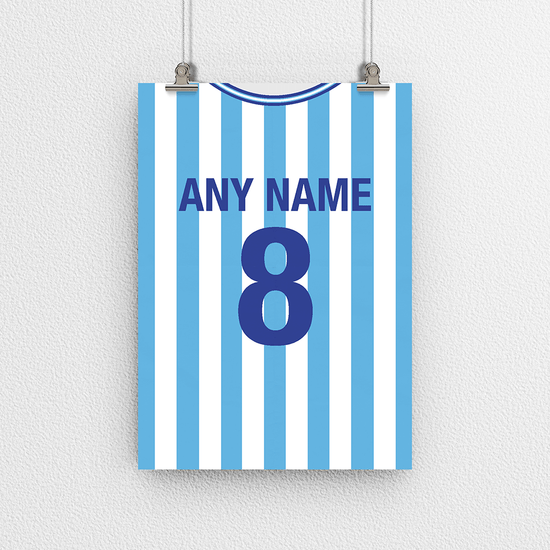 Coventry Retro Home Kit Shirt Inspired Colours for Personalised Football Poster Print.