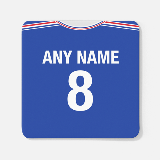 France Retro Style Home Kit Shirt Inspired Colours for Personalised Football Coaster with optional Mug.