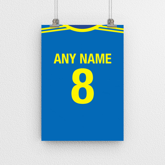 Bosnia & Herzegovina Retro Home Kit Shirt Inspired Colours for Personalised Football Poster Print.