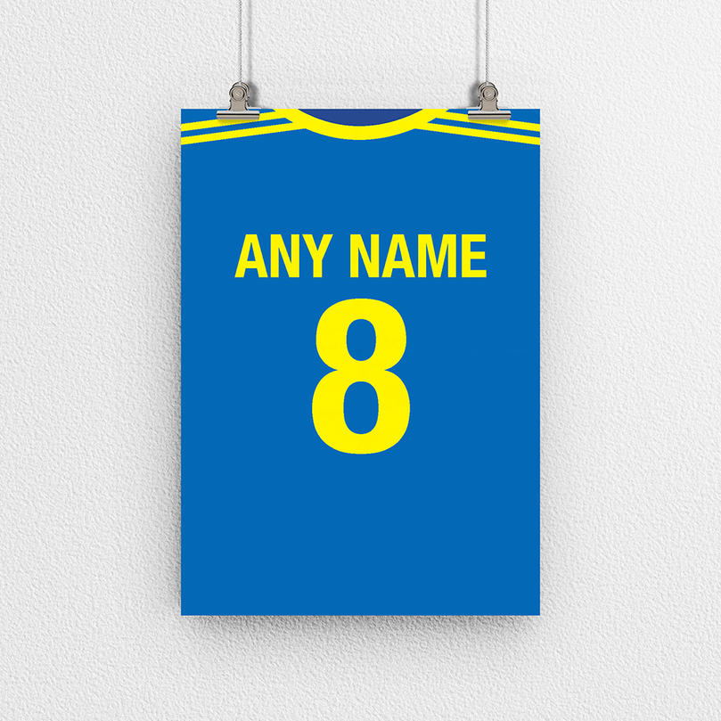 Bosnia & Herzegovina Retro Home Kit Shirt Inspired Colours for Personalised Football Poster Print.