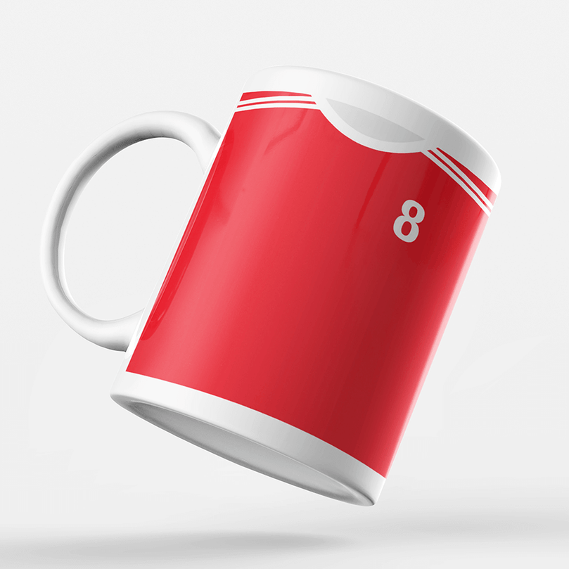 Bayern Munich Retro Style Home Kit Shirt Inspired Colours for Personalised Football Mug with optional Coaster.