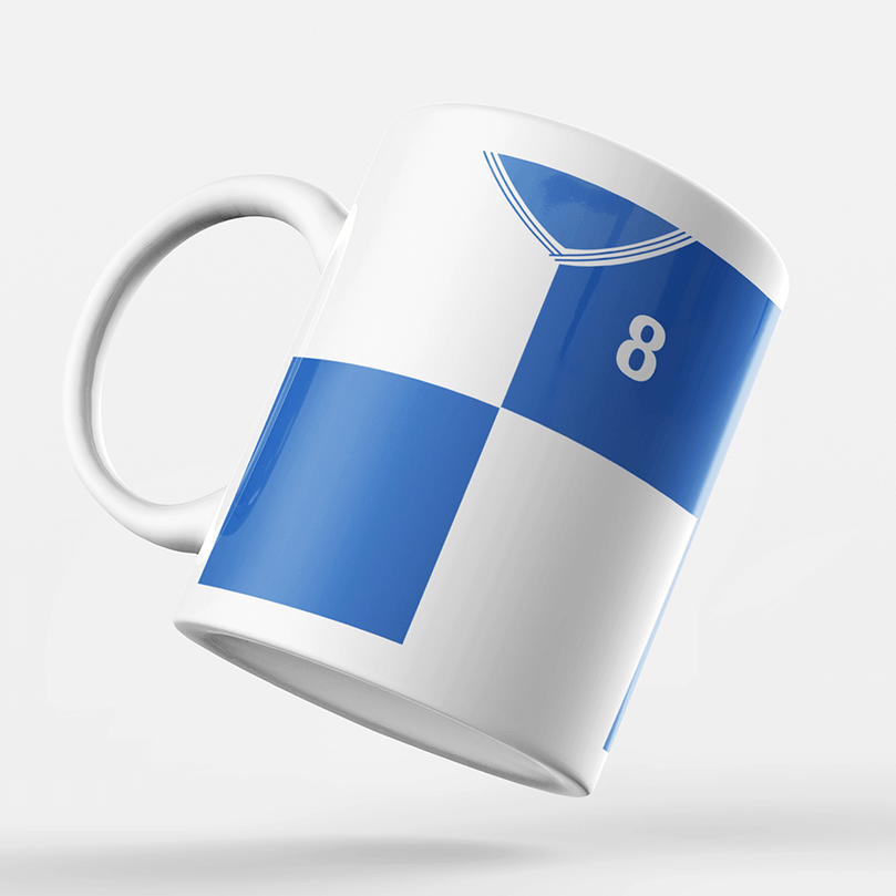 Bristol Rovers Retro Style Home Kit Shirt Inspired Colours for Personalised Football Mug with optional Coaster.