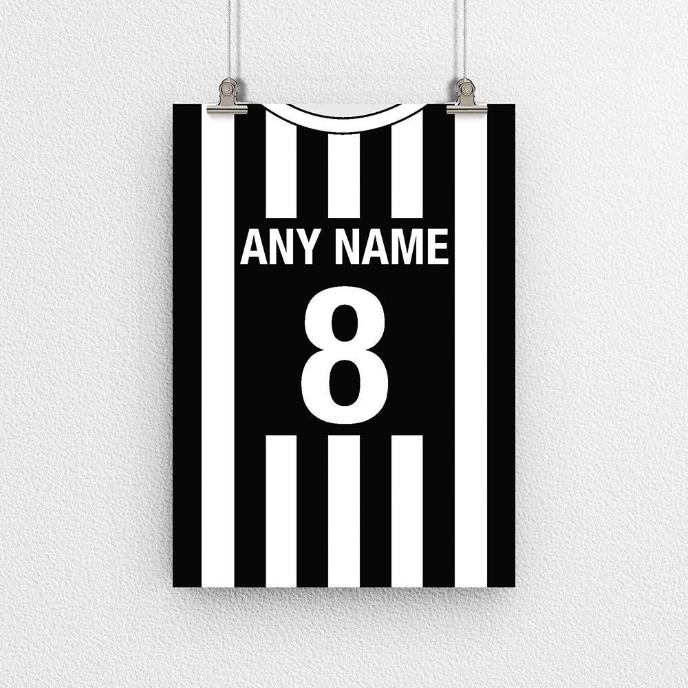 Juventus Retro Home Kit Shirt Inspired Colours for Personalised Football Poster Print.