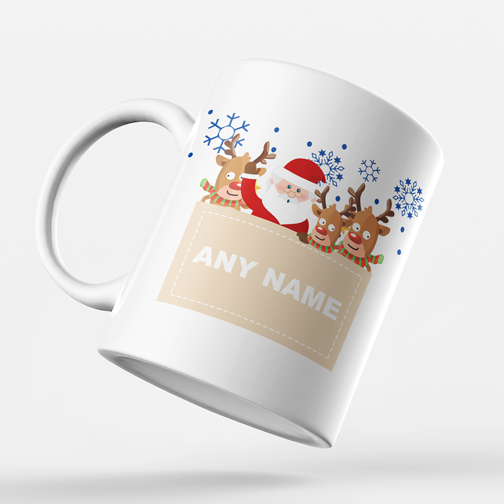 Merry Christmas 'Personalised' Mug. Santa and Rudolph Reindeer