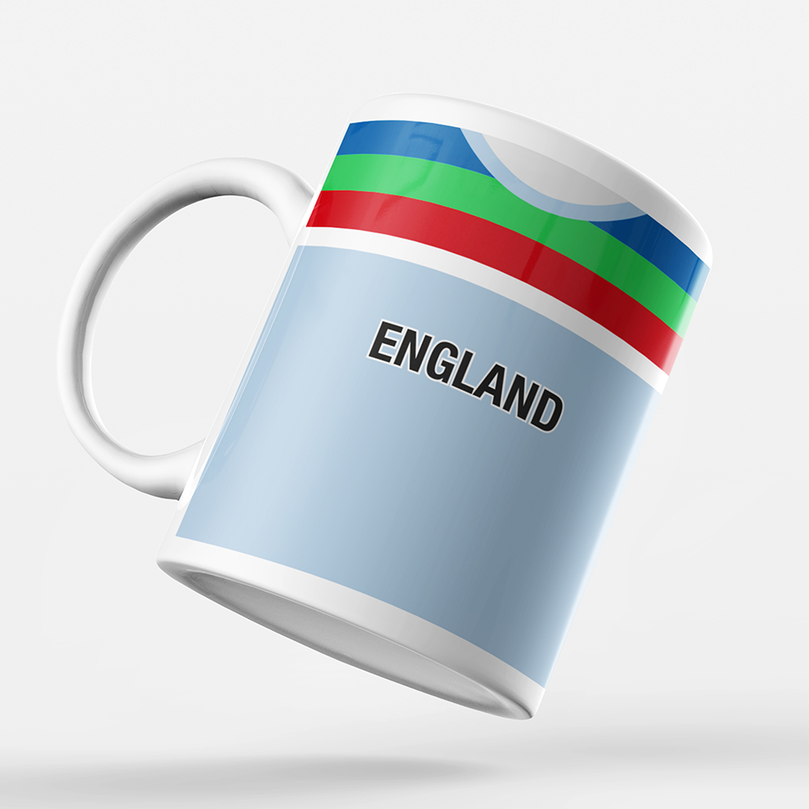 England Retro Style Home Kit Shirt Inspired Colours for Personalised Football Mug with optional Coaster. Perfect item for the England fan.