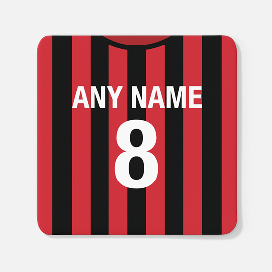 AC Milan Retro Style Home Kit Shirt Inspired Colours for Personalised Football Coaster with optional Mug.