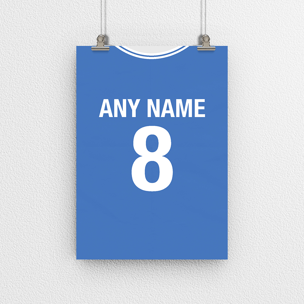 Cardiff City Retro Home Kit Shirt Inspired Colours for Personalised Football Poster Print.