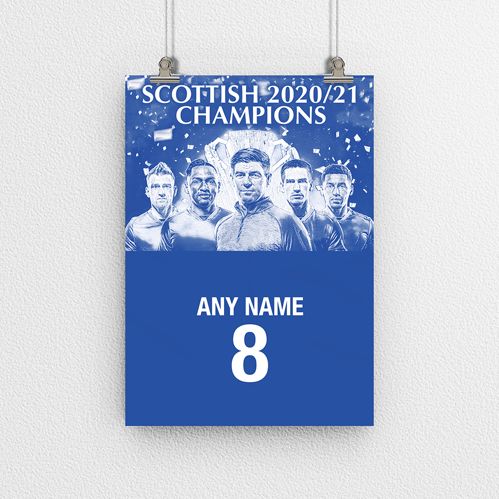 Rangers 2020/2021 Scottish Champions Inspired 'Personalised' Football Poster Print