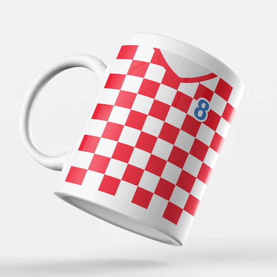 Croatia Retro Style Home Kit Shirt Inspired Colours for Personalised Football Mug with optional Coaster. Perfect item for the Vatreni fan.