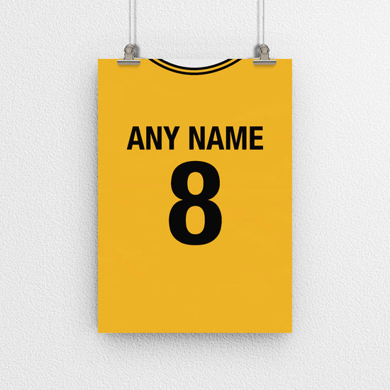 Wolverhampton Retro Home Kit Shirt Inspired Colours for Personalised Football Poster Print.