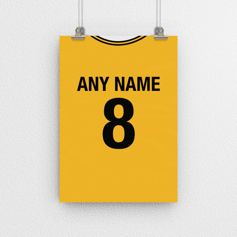 Wolverhampton Retro Home Kit Shirt Inspired Colours for Personalised Football Poster Print.