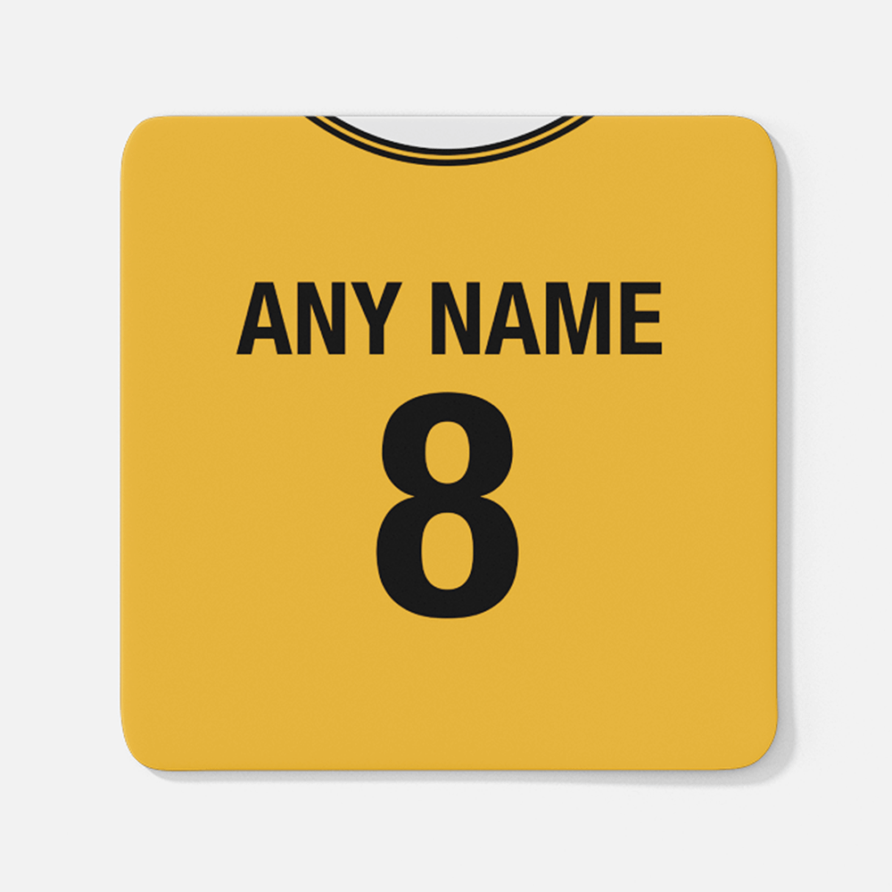 Wolverhampton Retro Style Home Kit Shirt Inspired Colours for Personalised Football Coaster with optional Mug.