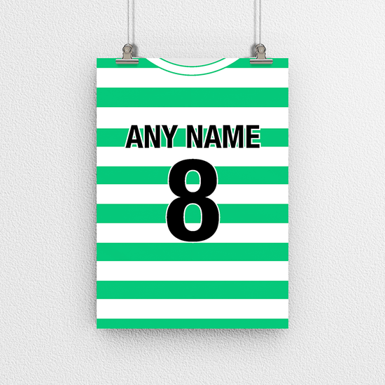 Celtic Retro Home Kit Shirt Inspired Colours for Personalised Football Poster Print.