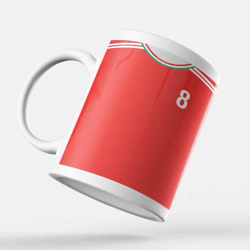 Hungary Retro Style Home Kit Shirt Inspired Colours for Personalised Football Mug with optional Coaster. Perfect item for the Valogatott fan.