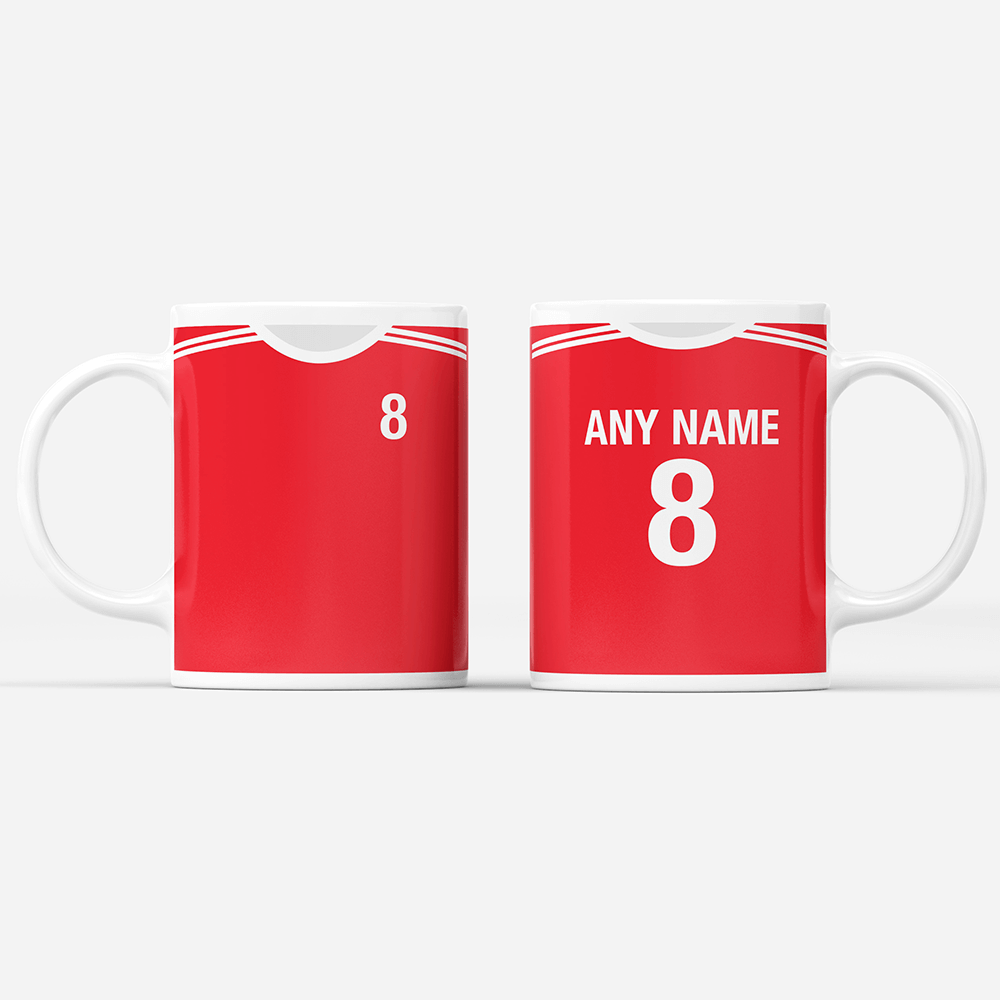 Bayern Munich Retro Style Home Kit Shirt Inspired Colours for Personalised Football Mug with optional Coaster.