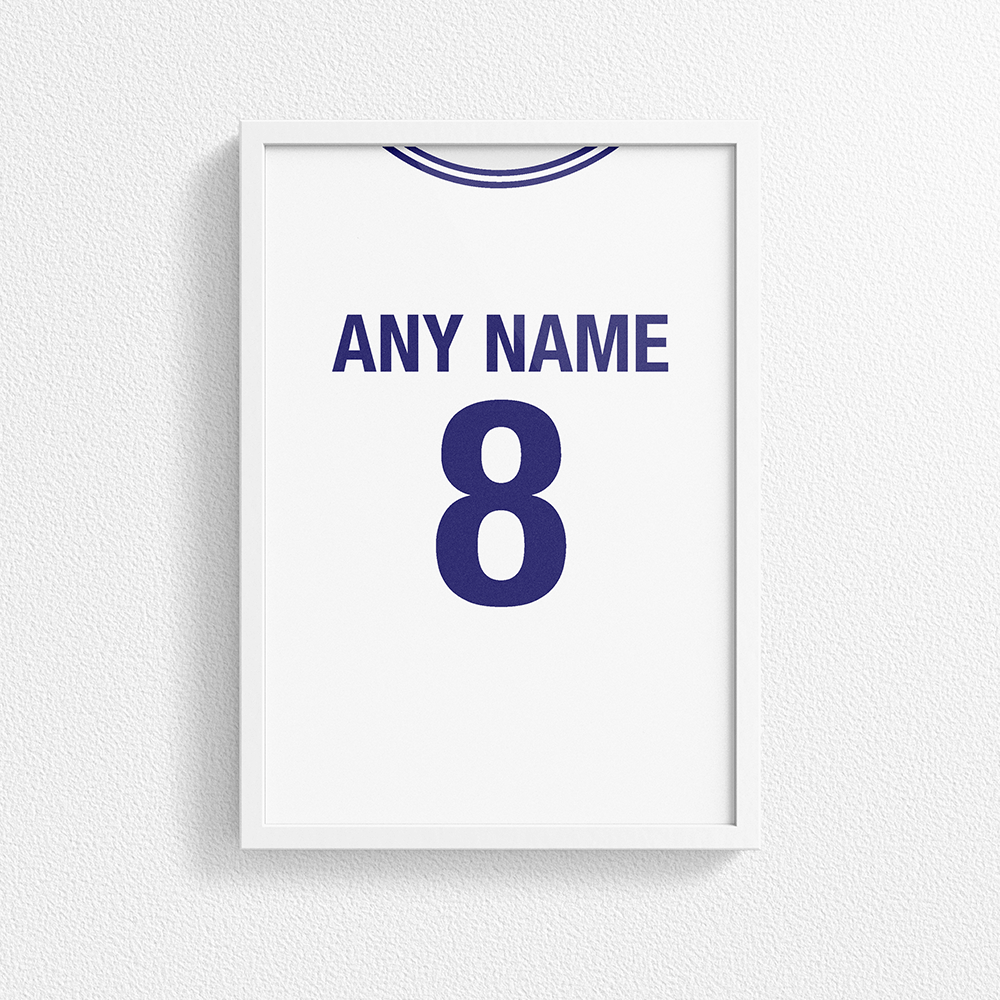 Tottenham Retro Home Kit Shirt Inspired Colours for Personalised Football Poster Print.