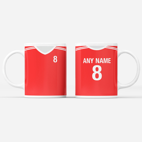 Wales Retro Style Home Kit Shirt Inspired Colours for Personalised Football Mug with optional Coaster. Perfect item for The Dragon fans.