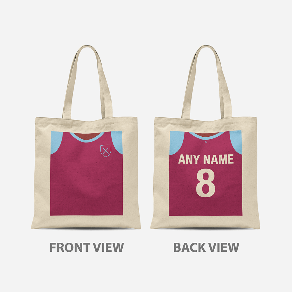 West Ham Inspired Retro Style Home Kit Colours 'Personalised' Football Unisex Tote Bag.