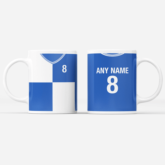 Bristol Rovers Retro Style Home Kit Shirt Inspired Colours for Personalised Football Mug with optional Coaster.