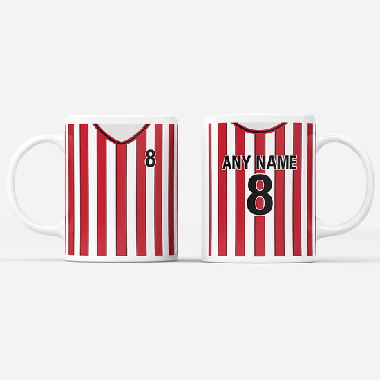 Southampton Retro Style Home Kit Shirt Inspired Colours for Personalised Football Mug with optional Coaster.