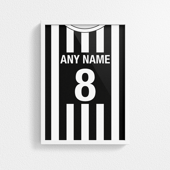 Juventus Retro Home Kit Shirt Inspired Colours for Personalised Football Poster Print.