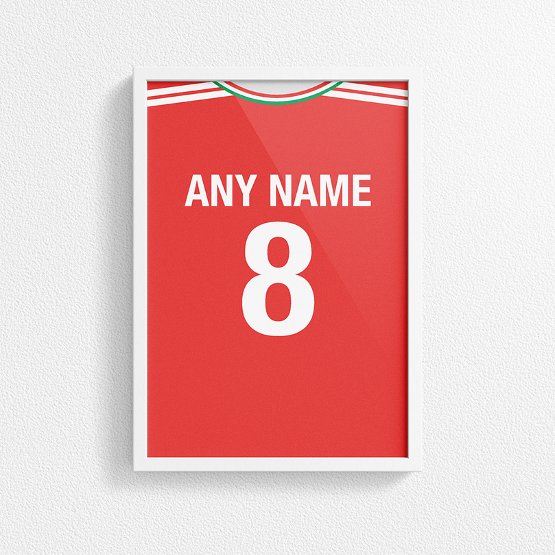 Hungary Retro Home Kit Shirt Inspired Colours for Personalised Football Poster Print. Perfect item for the Valogatott fan.