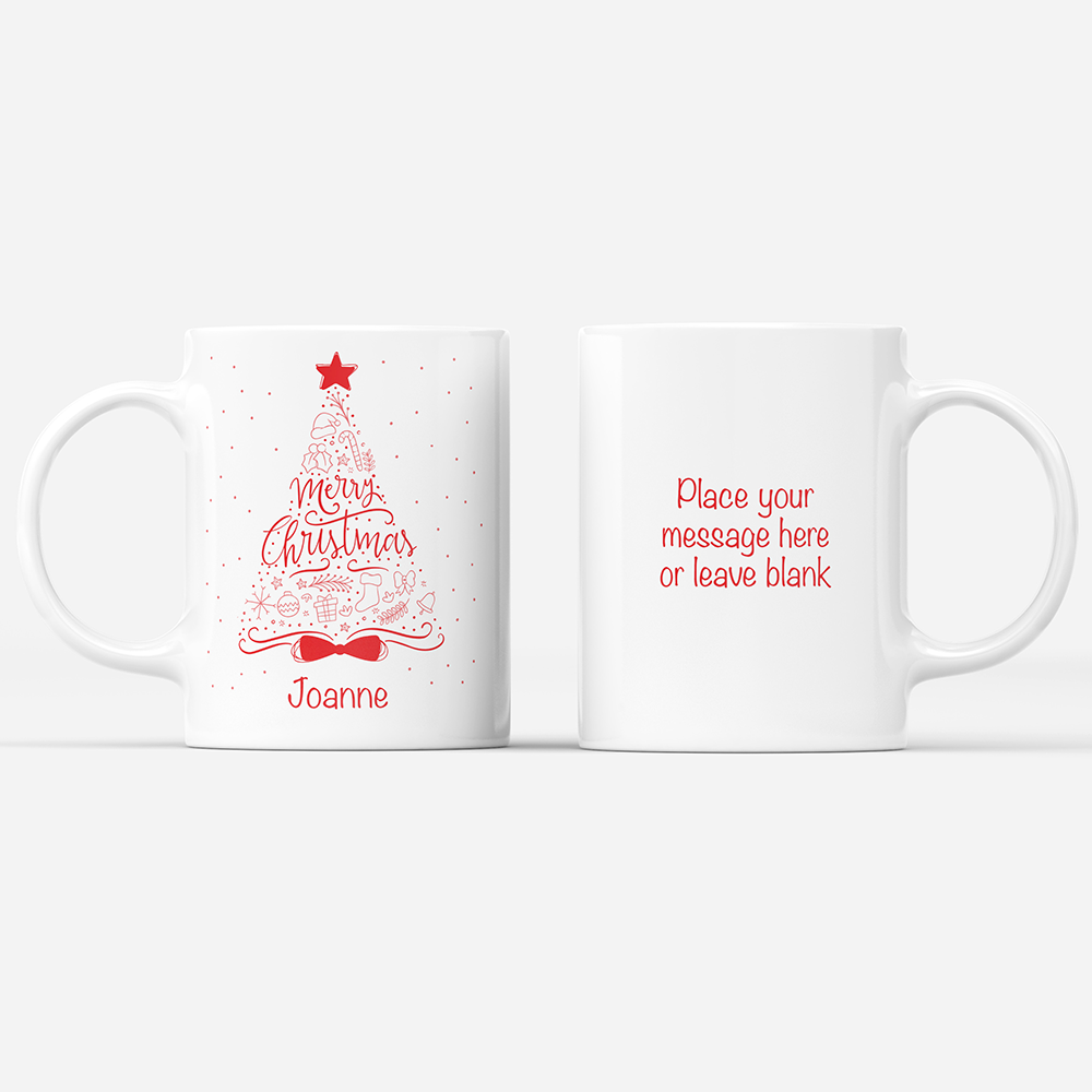 Merry Christmas 'Personalised' Mug. Xmas Tree.