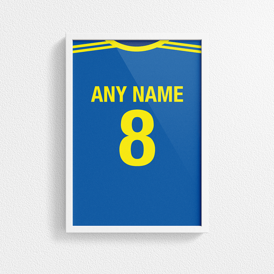 Bosnia & Herzegovina Retro Home Kit Shirt Inspired Colours for Personalised Football Poster Print.