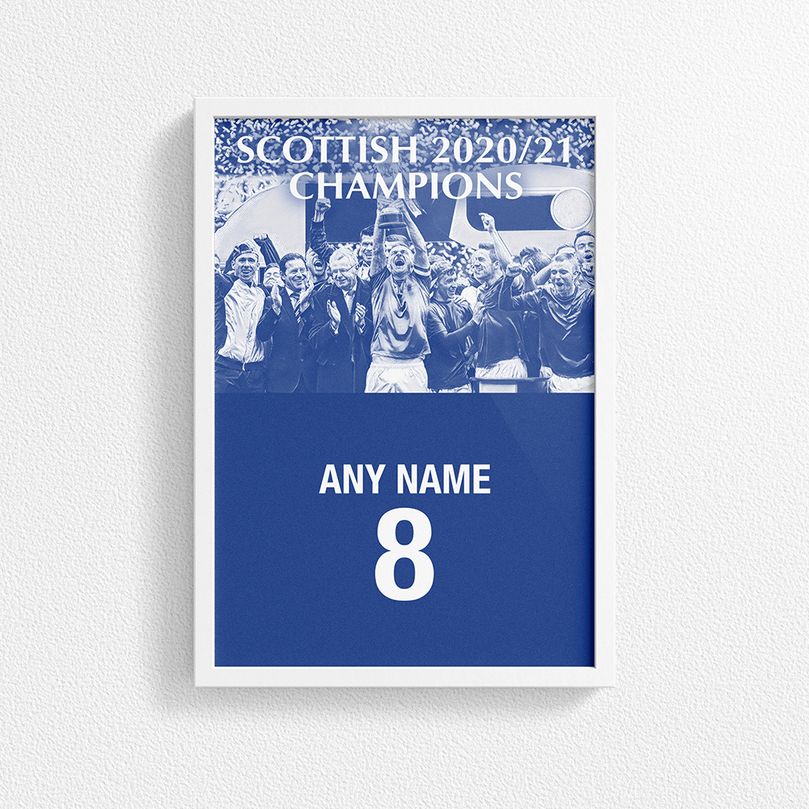 Rangers 2020/2021 Scottish Champions Inspired 'Personalised' Football Poster Print