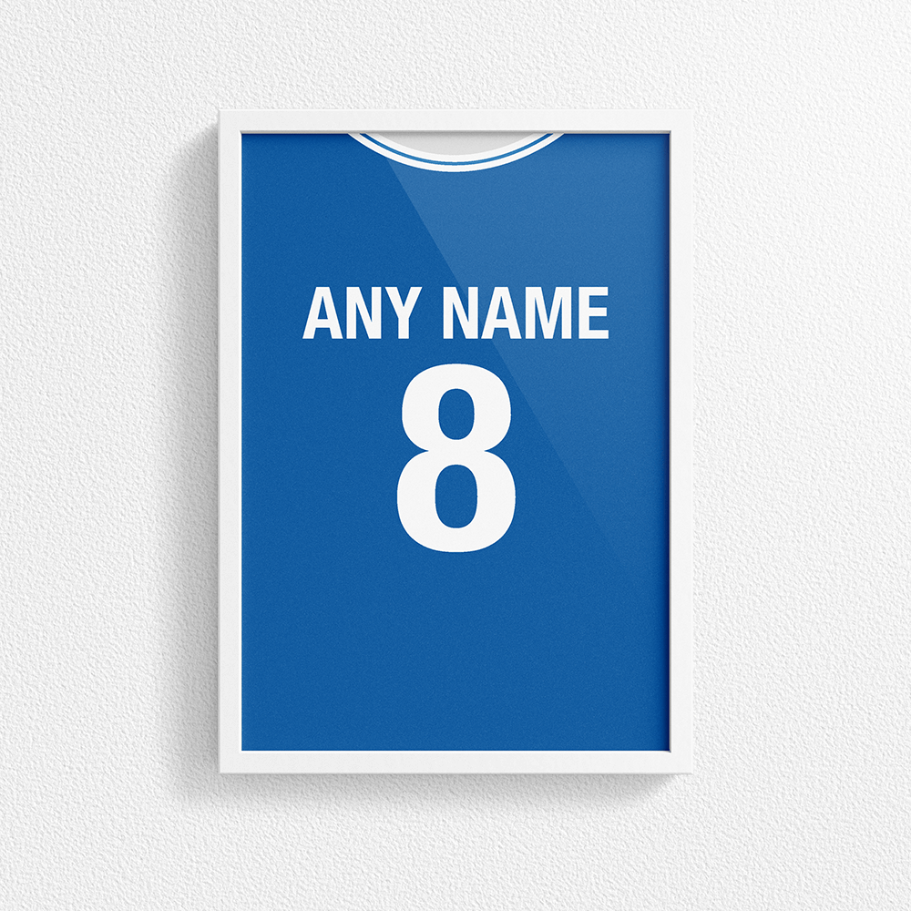 Leicester City Retro Home Kit Shirt Inspired Colours for Personalised Football Poster Print.