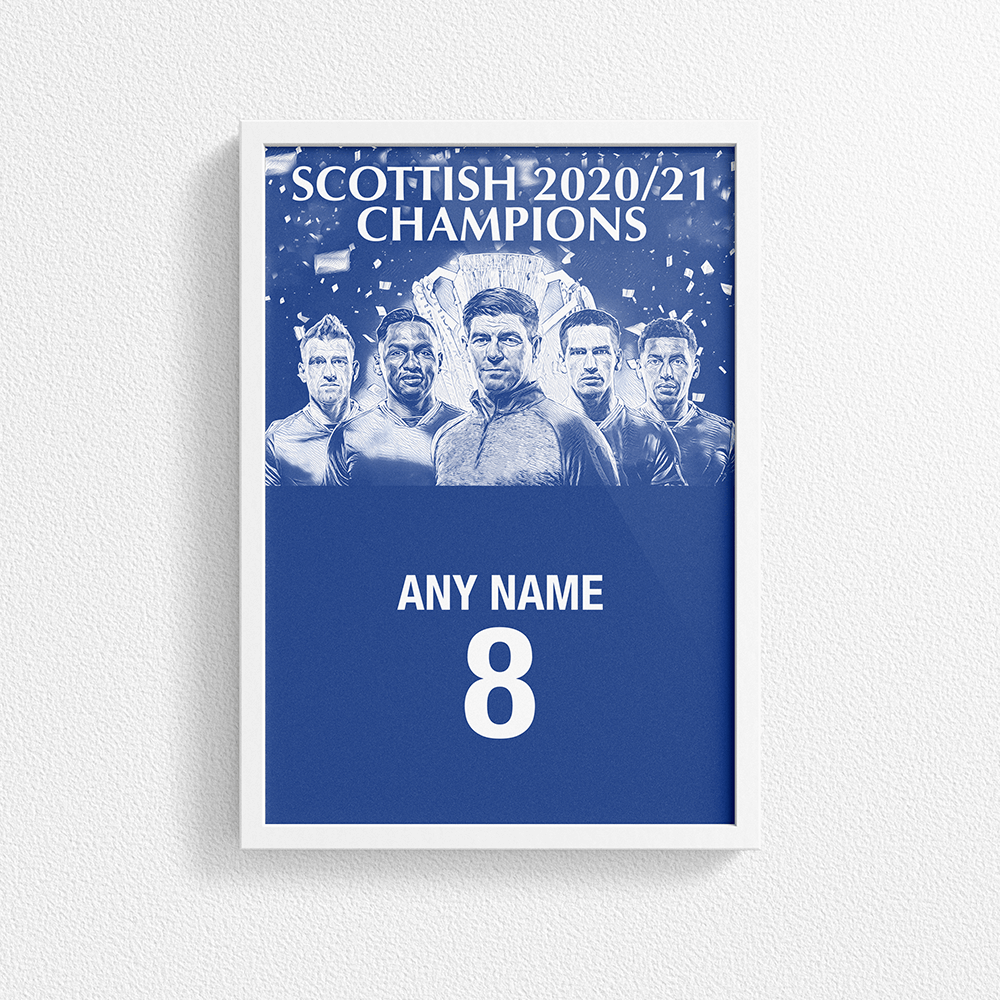 Rangers 2020/2021 Scottish Champions Inspired 'Personalised' Football Poster Print