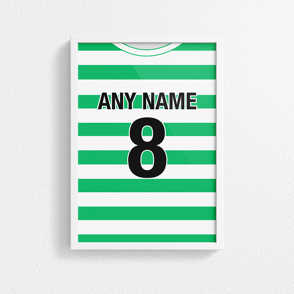 Celtic Retro Home Kit Shirt Inspired Colours for Personalised Football Poster Print.