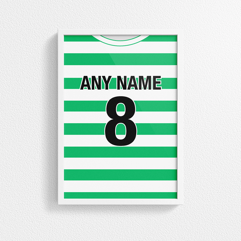 Celtic Retro Home Kit Shirt Inspired Colours for Personalised Football Poster Print.