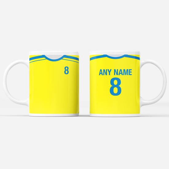 Villarreal Retro Style Home Kit Shirt Inspired Colours for Personalised Football Mug with optional Coaster. Perfect item for the Yellow Submarine.