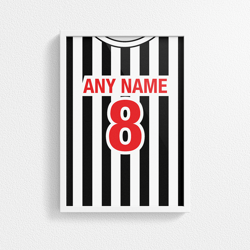 Newcastle Retro Home Kit Shirt Inspired Colours for Personalised Football Poster Print.