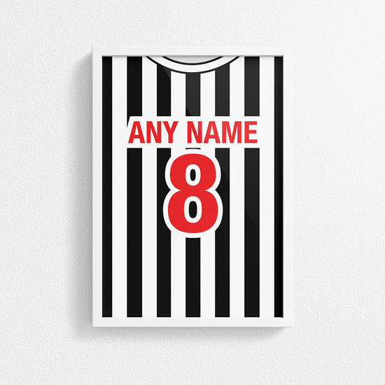 Newcastle Retro Home Kit Shirt Inspired Colours for Personalised Football Poster Print.